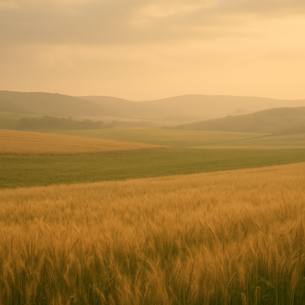 Golden wheat fields at dawn
